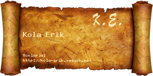 Kola Erik névjegykártya